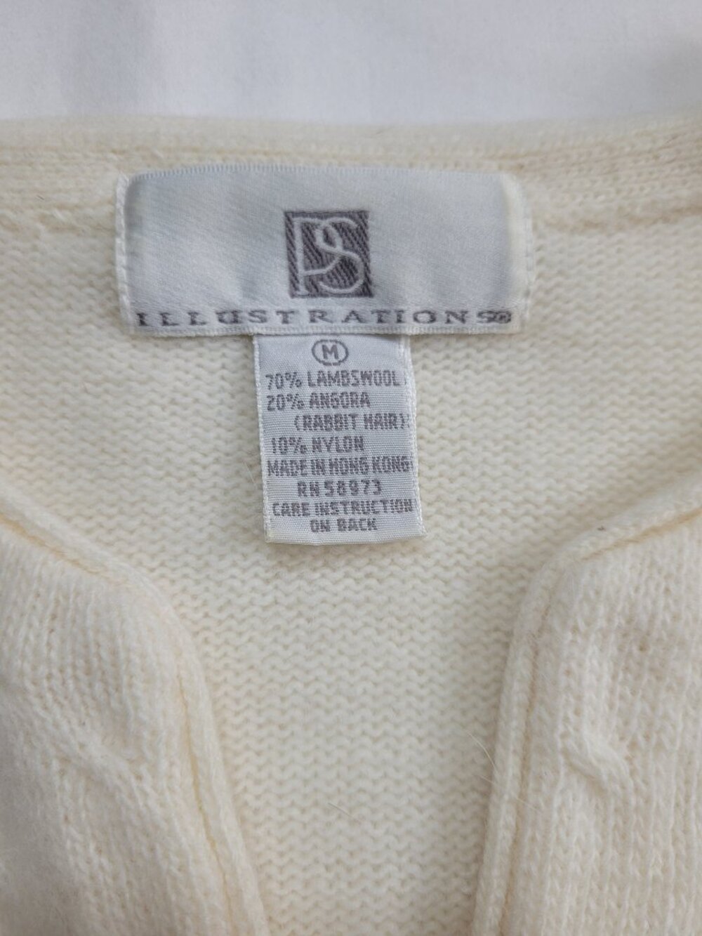 PS Illustrations Pointelle Knit Cardigan Sweater Ivory Medium Lambswool Blend - Picture 4 of 9